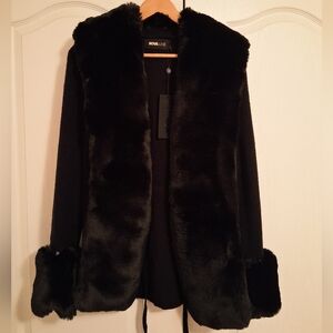 NEW LUXE Black Faux Fur Coat Cardigan